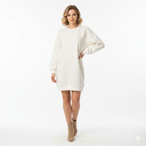 Express NWT Pearl Embellished Sweatshirt Dress Size Small - Picture 1 of 10